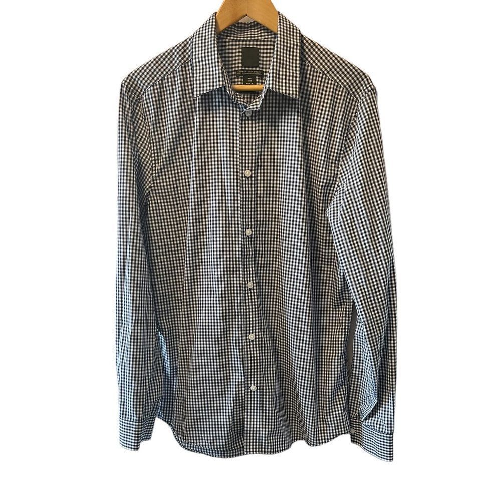 MENS H&M Blue & White Check Button Up Collared Dress Shirt L